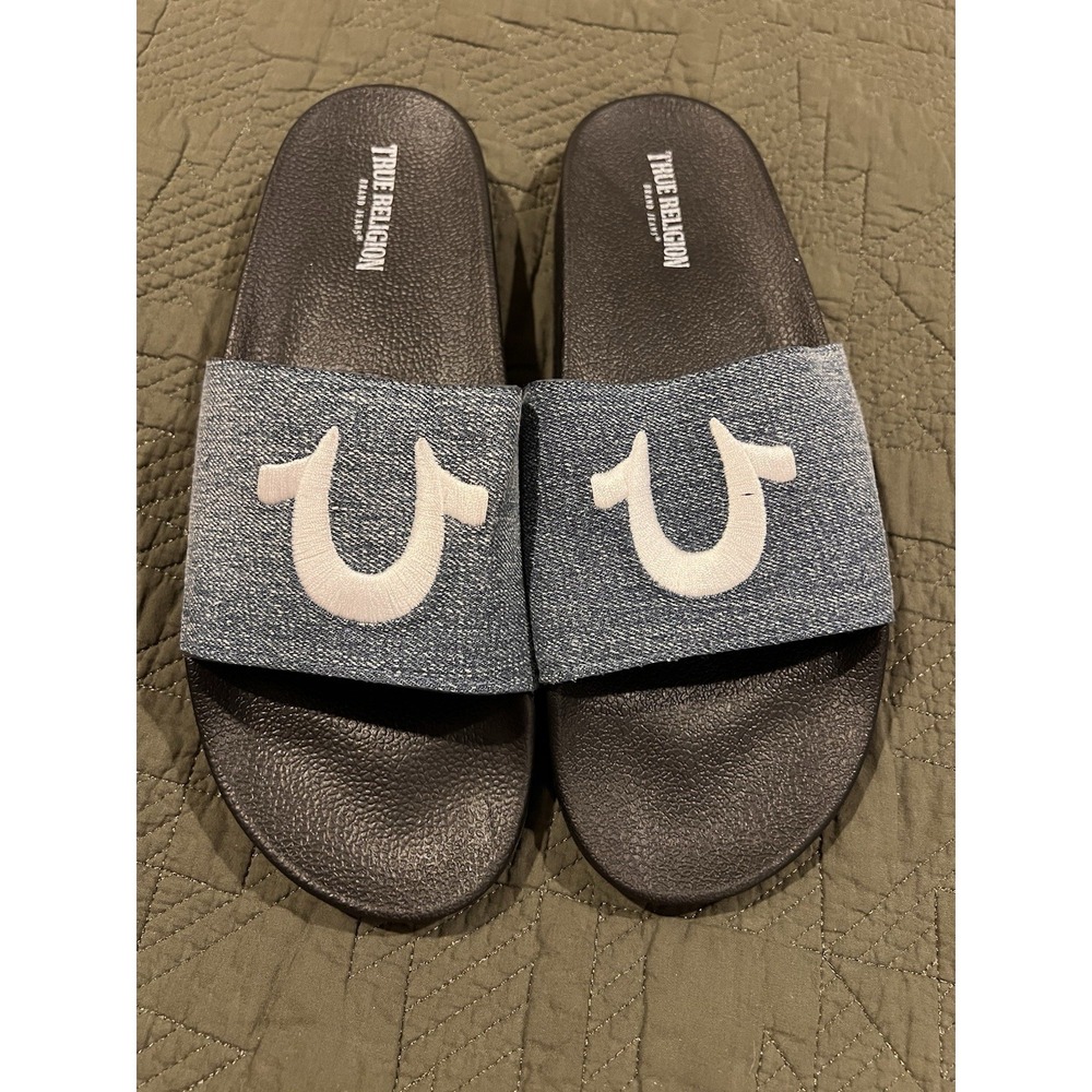 True Religion Men's Slides Size 10 Denim Blue Never Worn